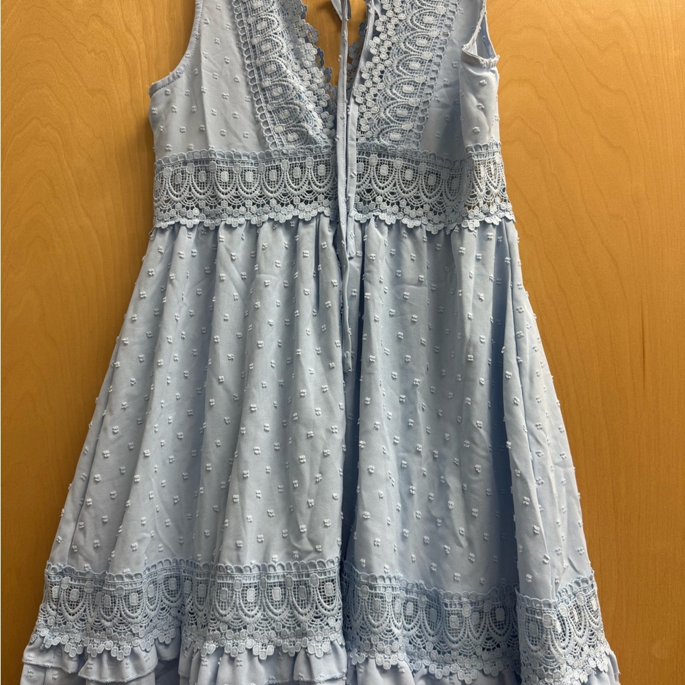 SHEIN VCAY A-Line Contrast Lace Tie Back 
Ruffle Hem Dress - Picture 4 of 11